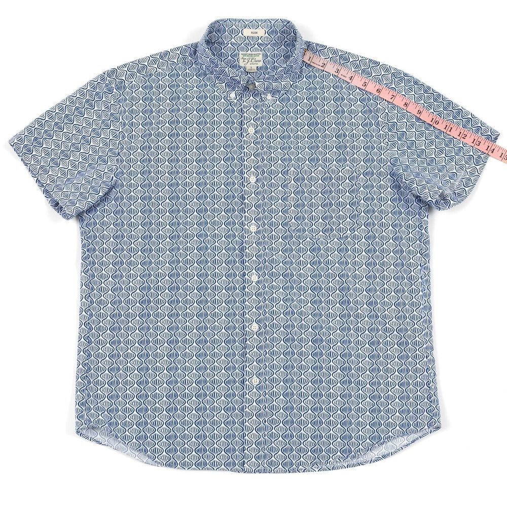 J Crew Shirt Mens Large Slim Stretch All Over Geometric Blue White Button Down - Picture 4 of 9